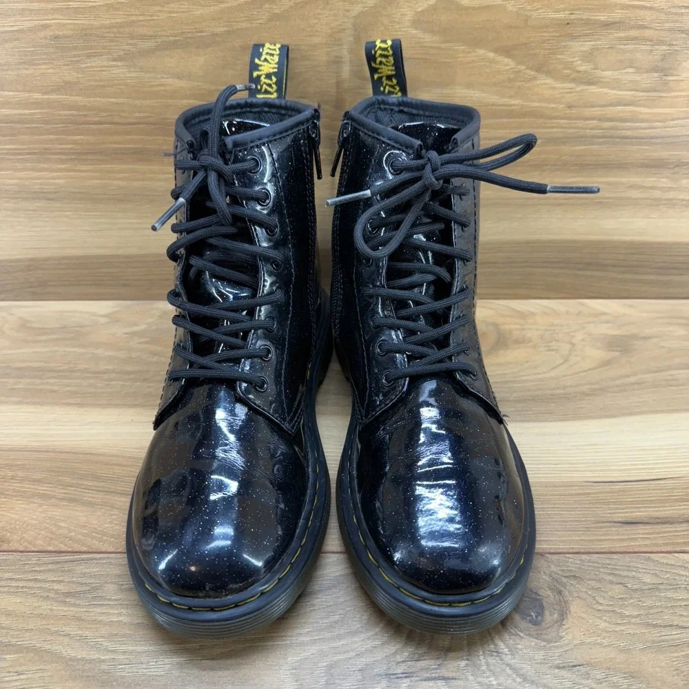 Dr Martens Big Girls Youth Size 3 Black Glitter Patent Leather Combat Boots 1460